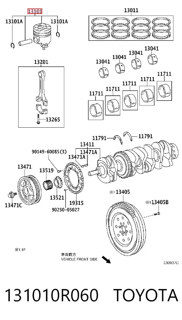Tłok ze sworzniem bez pierścieni, STD 131010R060 Toyota