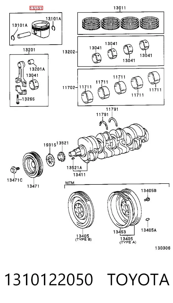 Tłok, komplet do jednego cylindru, STD Toyota Corolla E11