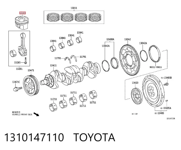 Tłok ze sworzniem bez pierścieni, STD 1310147110 Toyota