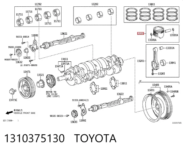 Tłok ze sworzniem bez pierścieni, 2. naprawa (+0,50) 1310375130 Toyota
