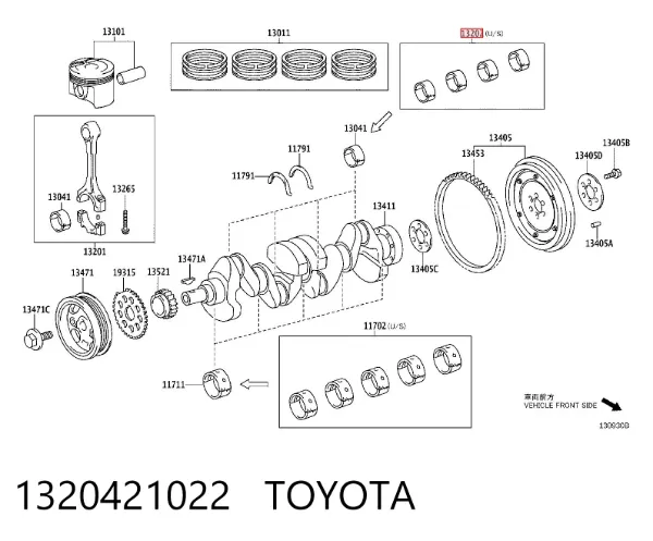 Panewki korbowodowe wału korbowego, zestaw, 1. naprawa (+0,25) 1320421022 Toyota