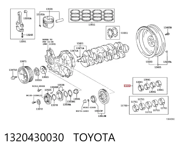 Panewki korbowodowe wału korbowego, zestaw, 1. naprawa (+0,25) 1320430030 Toyota