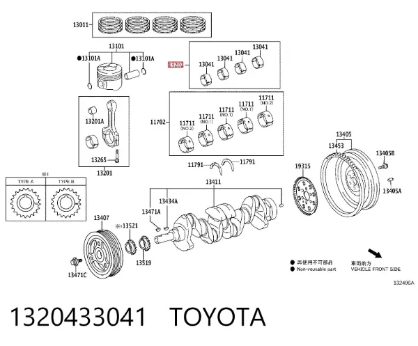 Panewki korbowodowe wału korbowego, zestaw, 1. naprawa (+0,25) 1320433041 Toyota
