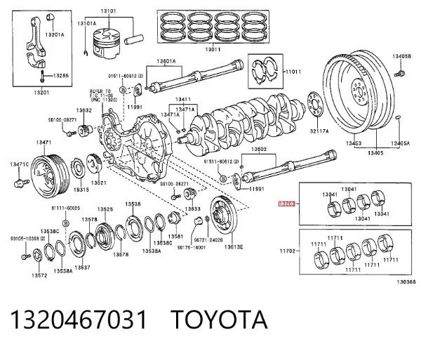 Panewki korbowodowe wału korbowego, zestaw, 1. naprawa (+0,25) 1320467031 Toyota