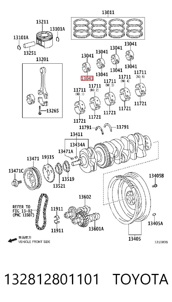 Panewki korbowodowe wału korbowego sprężarki, zestaw standardowe (STD) 132812801101 Toyota