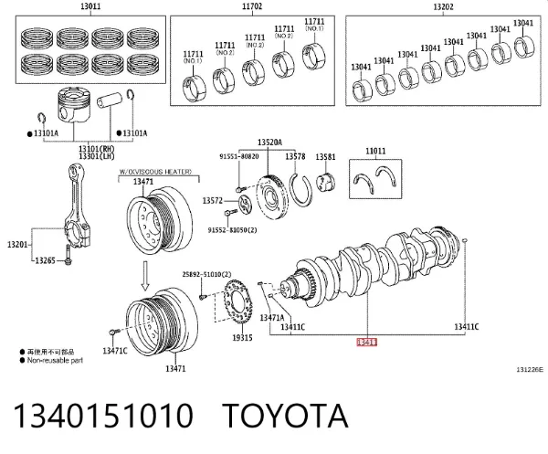 Wał korbowy silnika 1340151010 Toyota