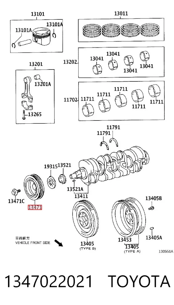 Koło pasowe wału korbowego 1347022021 Toyota