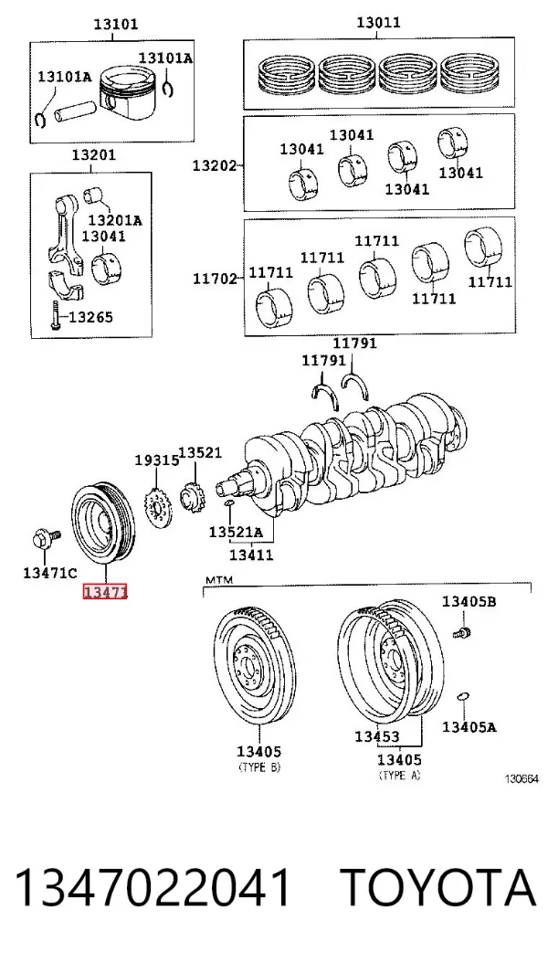 Koło pasowe wału korbowego 1347022041 Toyota