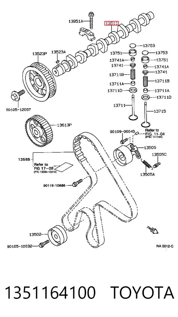 Wał rozrządu silnika 1351164100 Toyota