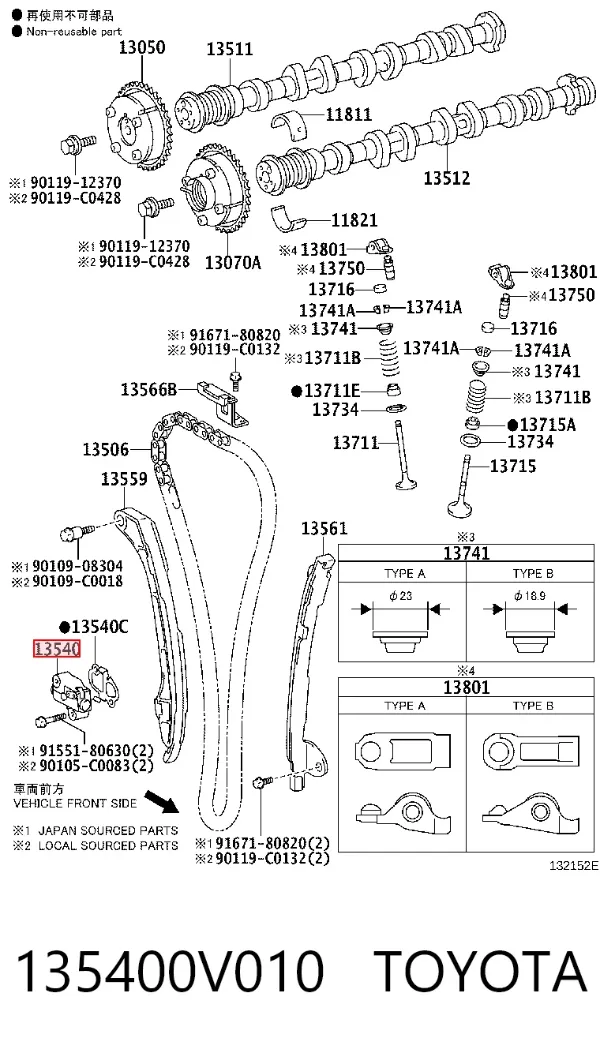 Napinacz łańcucha rozrządu 135400V010 Toyota