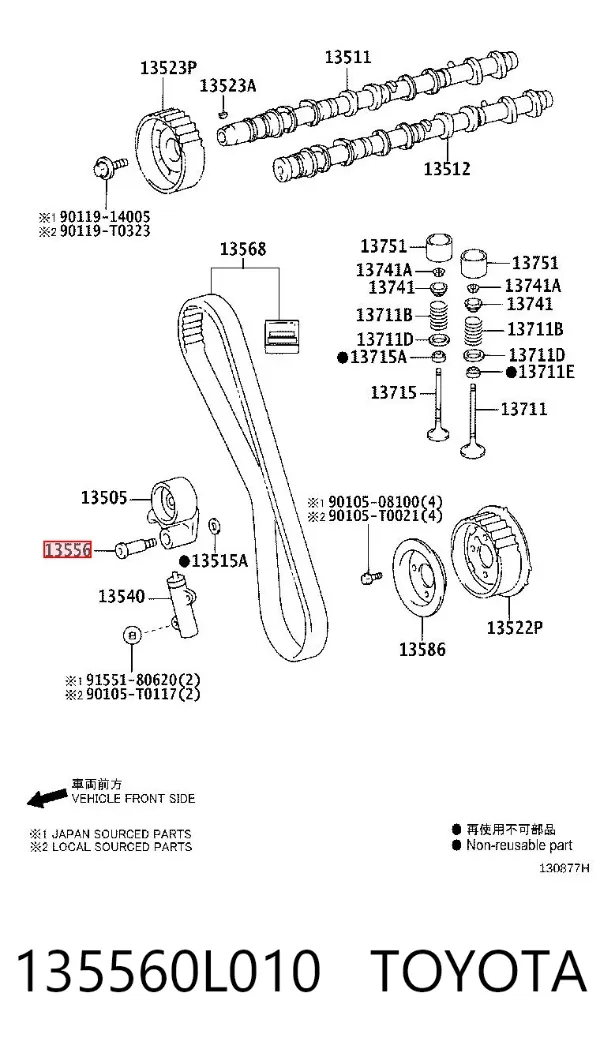 Śruba rolki napinacza paska rozrządu 135560L010 Toyota