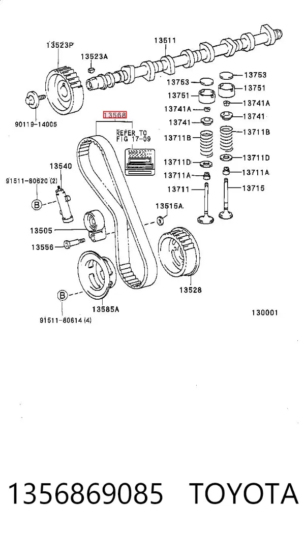 Pasek rozrządu 1356869085 Toyota