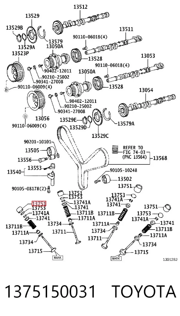 Kompensator hydrauliczny (popychacz hydrauliczny), popychacz zaworu 1375150031 Toyota