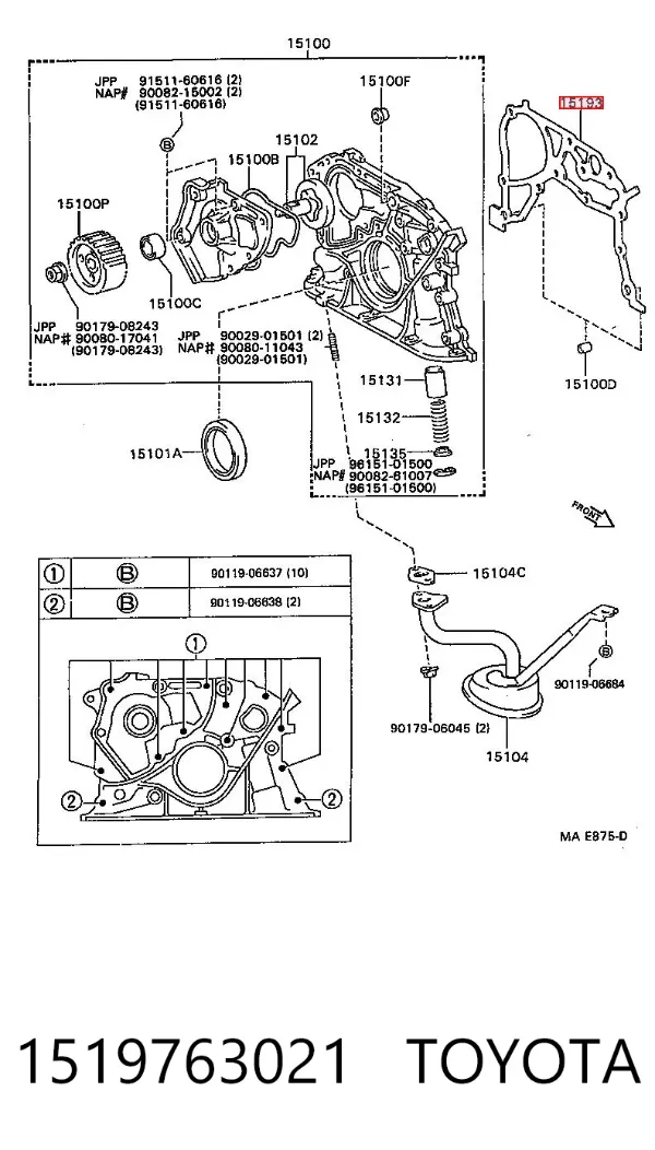 Uszczelka pompy oleju 1519763021 Toyota