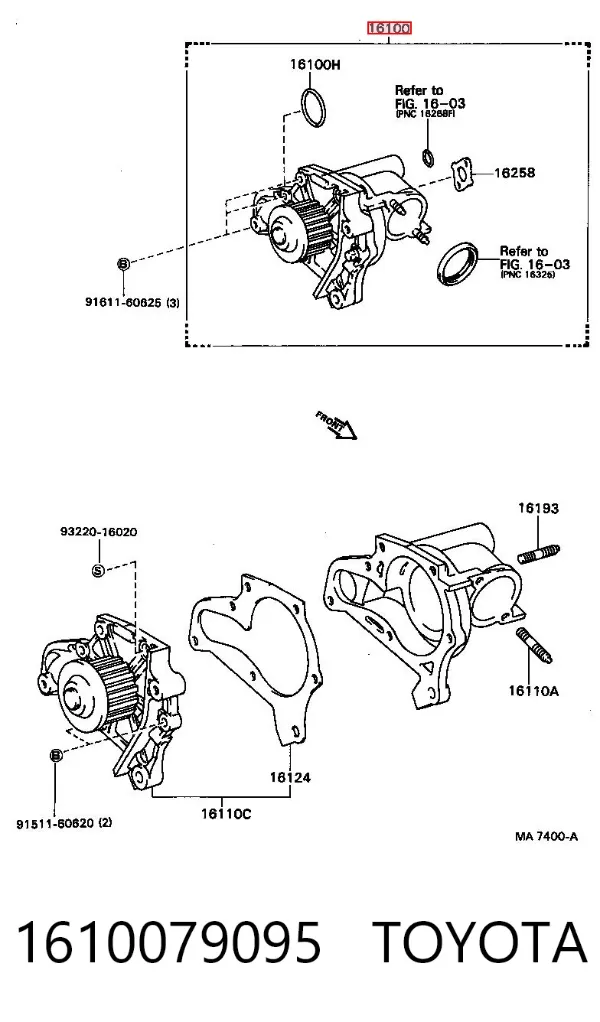Pompa chłodząca wodna 1610079095 Toyota