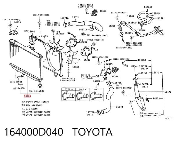 Chłodnica silnika 164000D040 Toyota