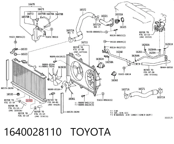 Chłodnica silnika 1640028110 Toyota
