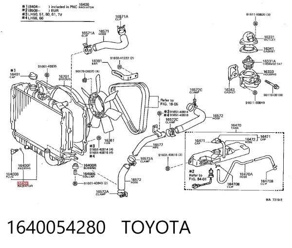 Chłodnica silnika 1640054280 Toyota