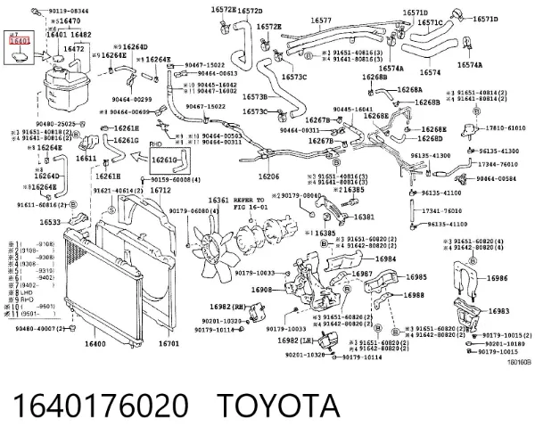 Pokrywa (korek) chłodnicy 1640176020 Toyota