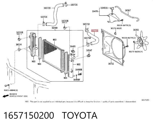 Przewód (króciec) chłodnicy górny 1657150200 Toyota