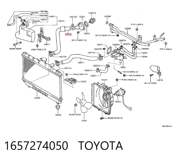 Przewód (króciec) chłodnicy górny 1657274050 Toyota