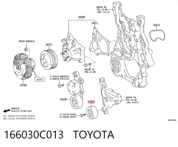 Rolka prowadząca, kierunkowa paska napędowego 166030C013 Toyota