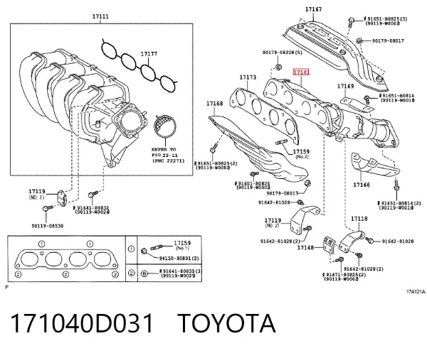 Kolektor wydechowy 171040D031 Toyota