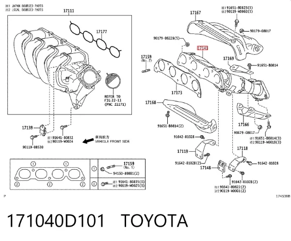 Kolektor wydechowy 171040D101 Toyota