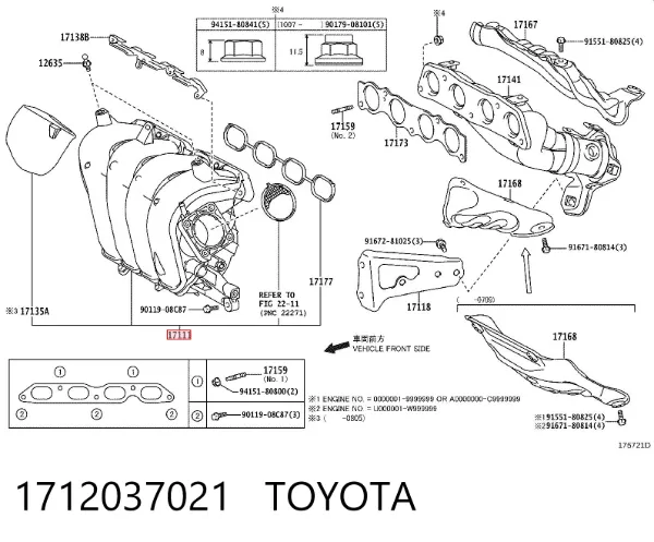 Kolektor ssący 1712037021 Toyota