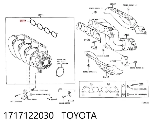 Uszczelka kolektora ssącego 1717122030 Toyota