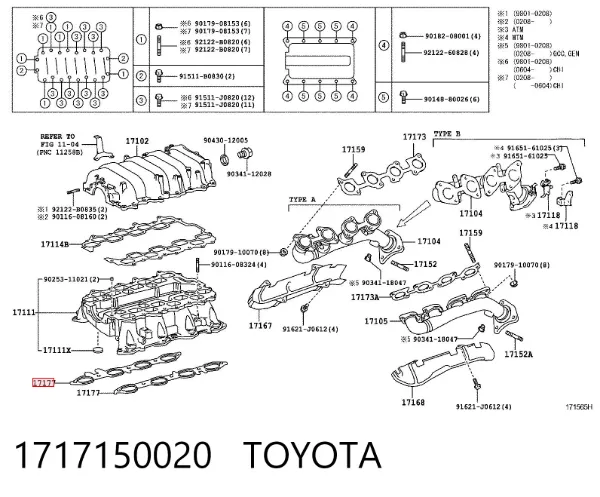 Uszczelka kolektora ssącego dolna 1717150020 Toyota
