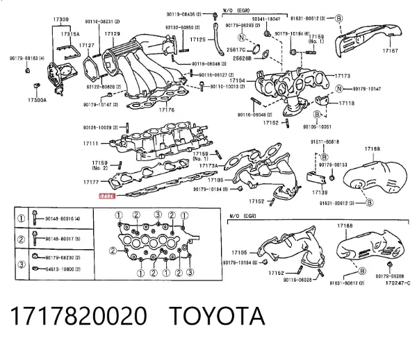 Uszczelka kolektora dolotowego (ssącego) dolna lewa 1717820020 Toyota