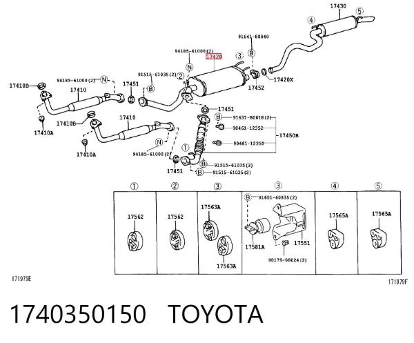Tłumik, środkowa część 1740350150 Toyota
