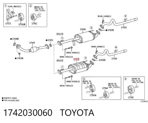 Tłumik, środkowa część 1742030060 Toyota