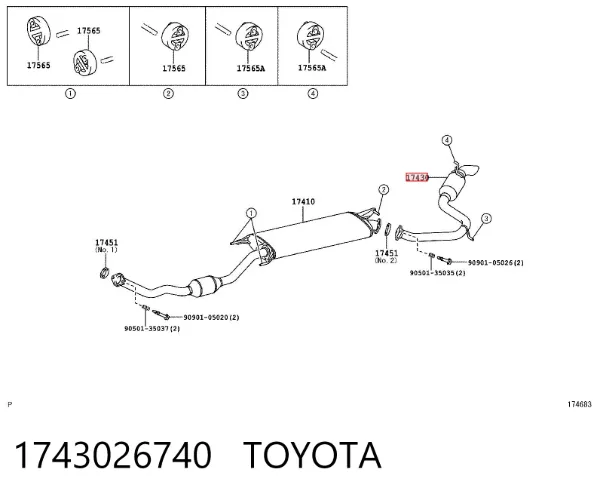 Tłumik, tylna część 1743026740 Toyota