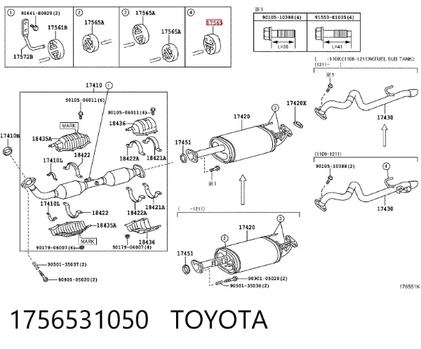 Poduszka mocowania tłumika 1756531050 Toyota