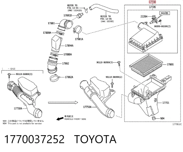Obudowa filtra powietrza 1770037252 Toyota