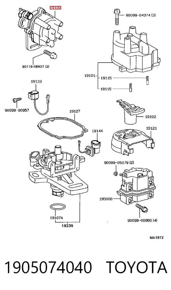 Rozdzielacz zapłonu 1905074040 Toyota