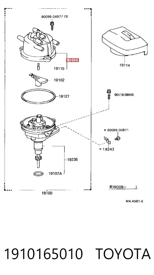 Kopułka rozdzielacza zapłonu 1910165010 Toyota