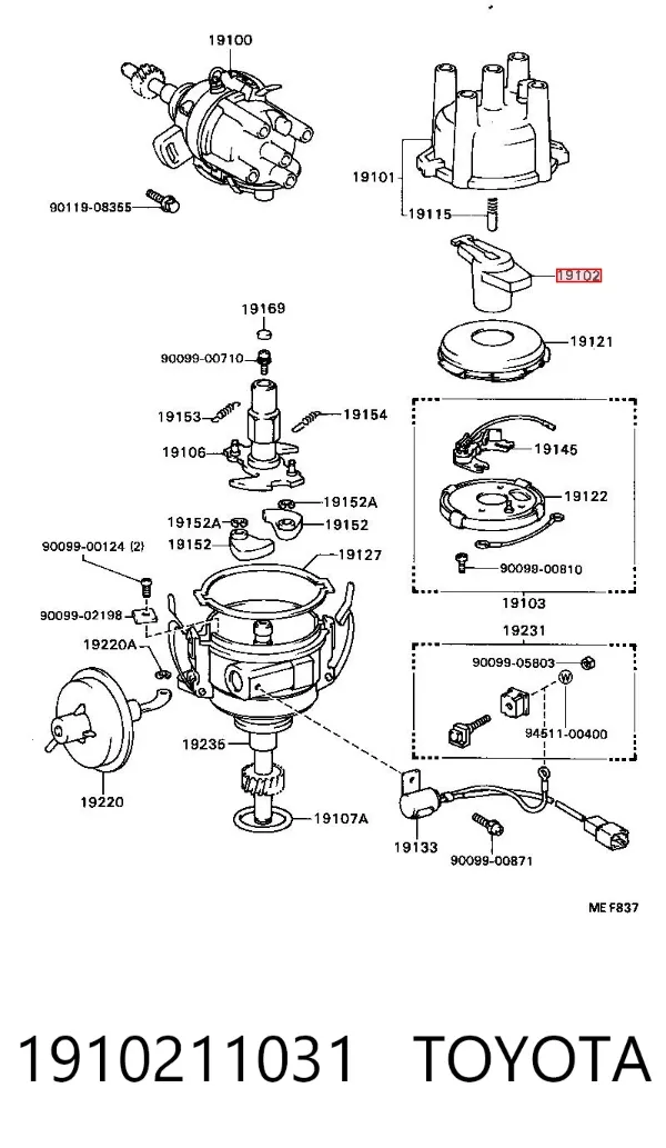 Palec rozdzielacza zapłonu 1910211031 Toyota