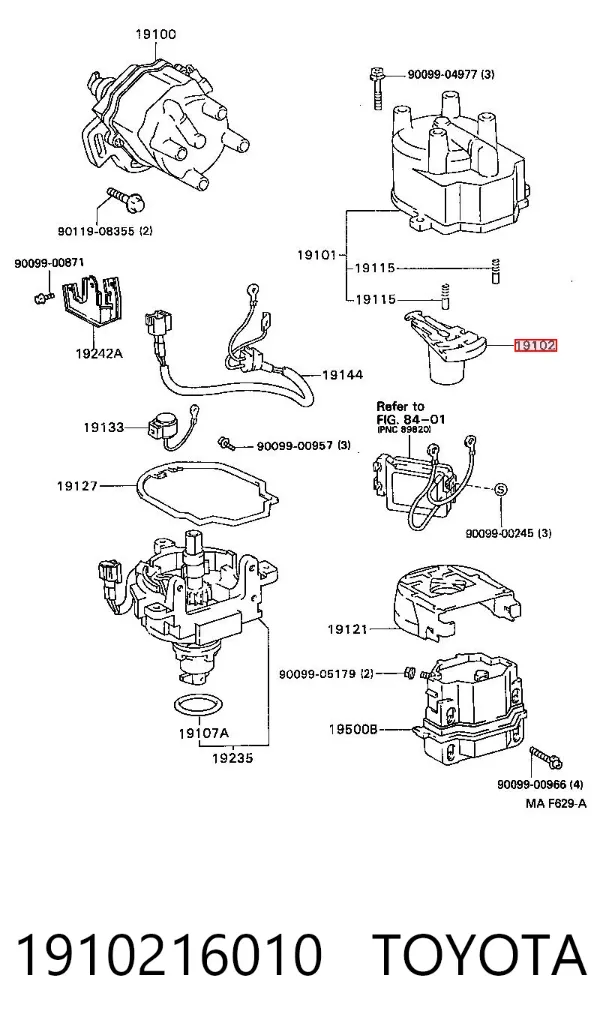 Palec rozdzielacza zapłonu 1910216010 Toyota