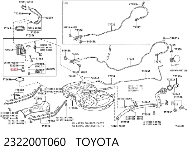 Pompa paliwa elektryczna zanurzeniowa 232200T060 Toyota