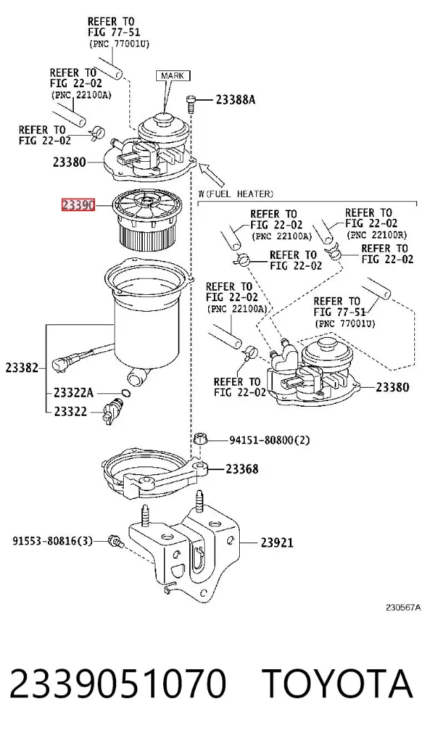 Filtr paliwa 2339051070 Toyota