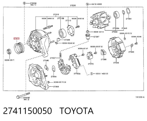 Koło pasowe alternatora 2741150050 Toyota