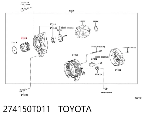 Koło pasowe alternatora 274150T011 Toyota