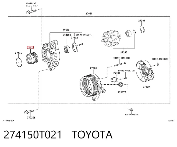 Koło pasowe alternatora 274150T021 Toyota