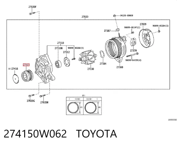 Koło pasowe alternatora Toyota Highlander II