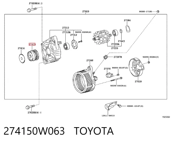 Koło pasowe alternatora 274150W063 Toyota