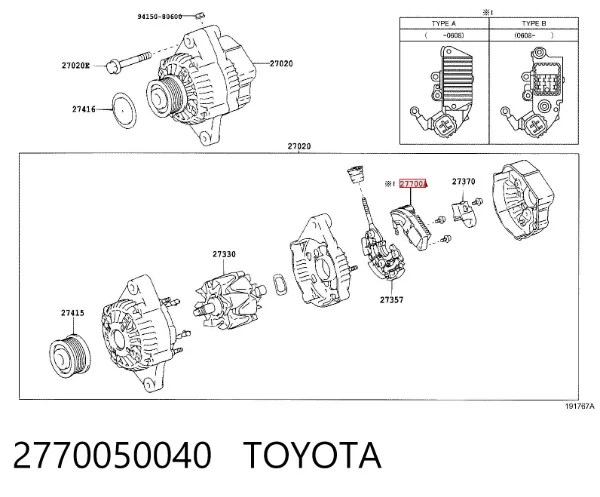Regulator alternatora (przekaźnik ładowania) 2770050040 Toyota