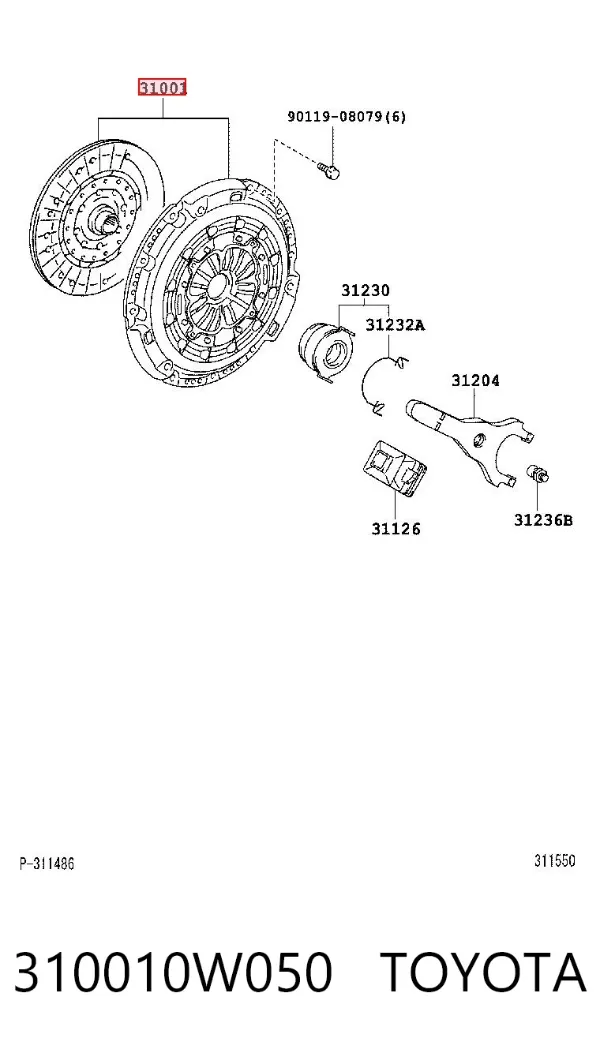Zestaw sprzęgła (3 części) 310010W050 Toyota